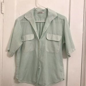 White and green striped button down